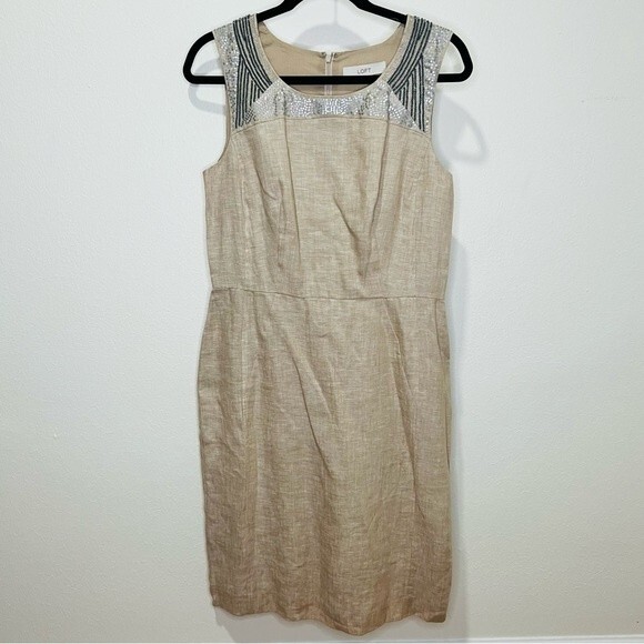 NWT Ann Taylor LOFT 100% Linen Sequin Sleeveless Sheath Dress in Women's Sz. 8 - Picture 3 of 12